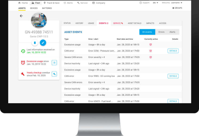 data tracking carrelli elevatori
